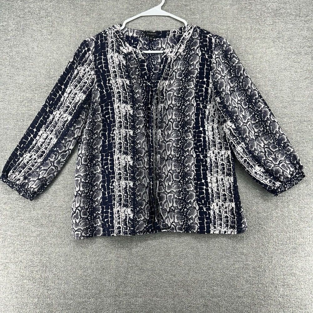 Talbots Blouse Top Women Size 4 All Over Snake Print Casual 100% Silk Party